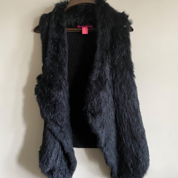 Catherine Malandrino Long Drape Genuine Rabbit Fur Vest (Black- S) - Picture 4 of 13